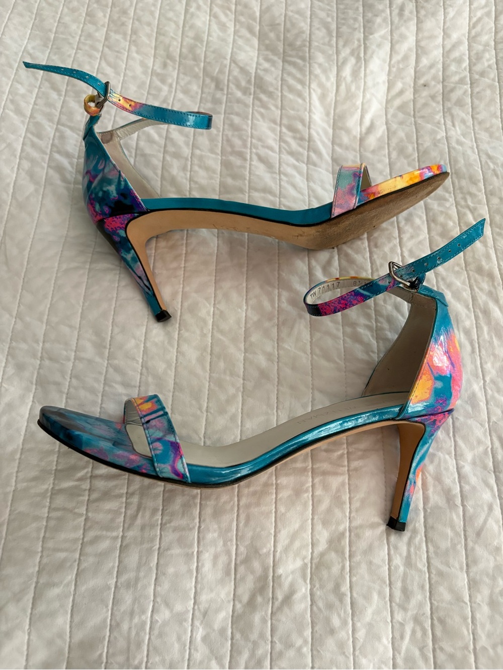 STUART WEITZMAN Walkway Paintball Ankle Strap Heels Size 8.5 - Picture 5 of 9